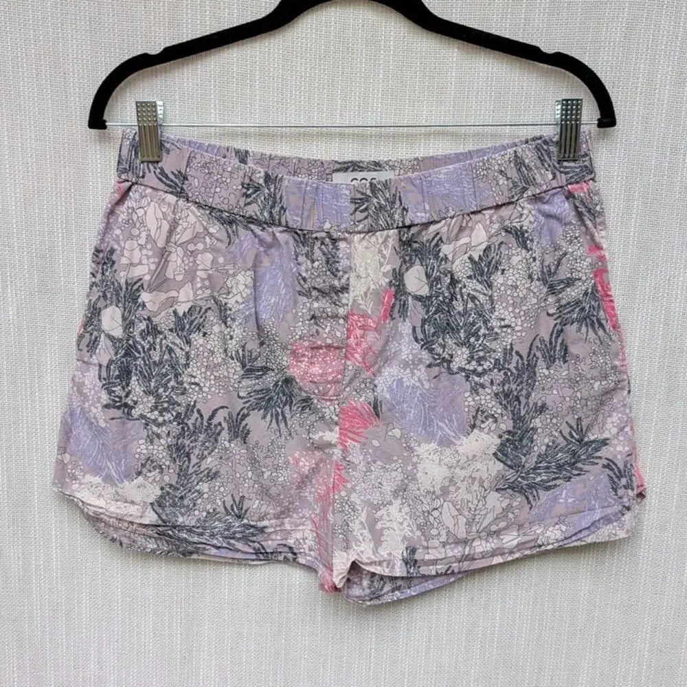 Cos Lightweight Cotton Floral Printed Pyjama Mini Shorts, size S